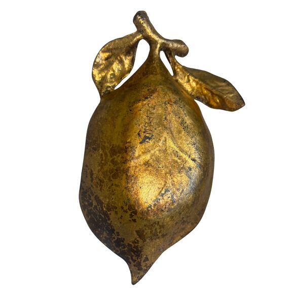 Vintage Brass Leaf Dish Mid Century Catchall Tray Gold Patina Home Decor - Picture 4 of 4